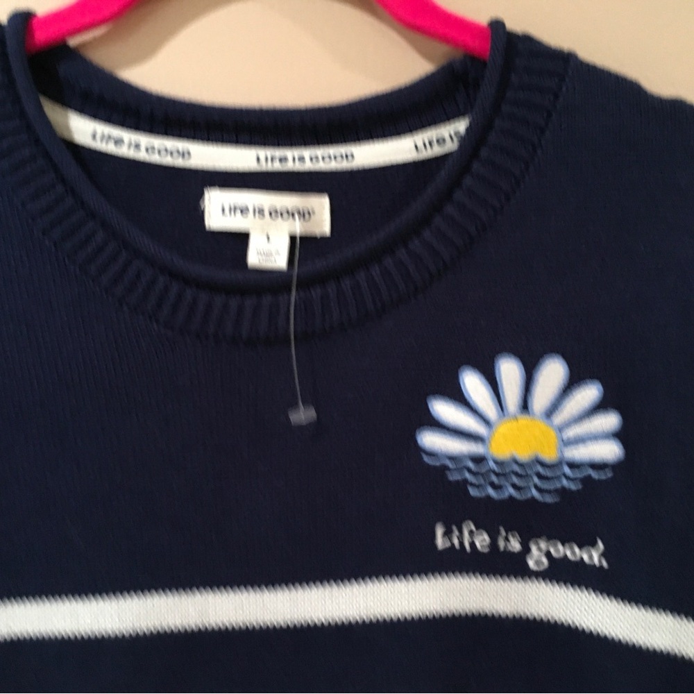 Life Is Good "Have A Nice Daisy" Navy Striped Knit Top & Shorts Lounge Set Large - Picture 7 of 10